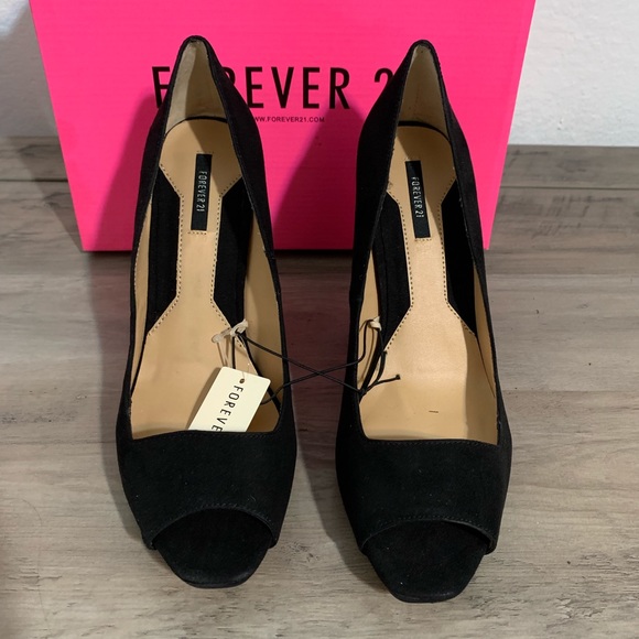 Forever 21 Black Open Toe Wedge shoes, sz 9 NWT - Picture 2 of 7